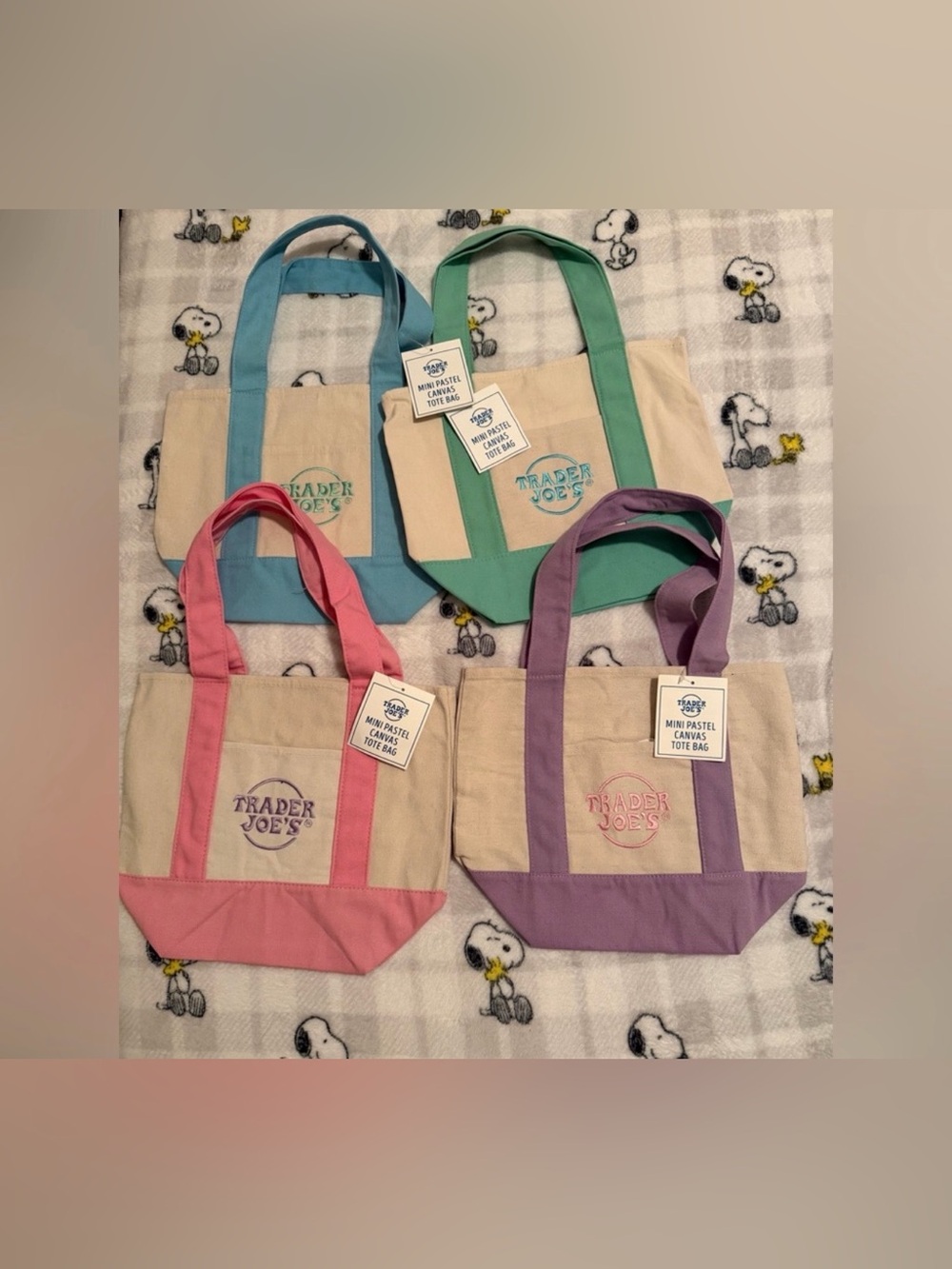 Trader Joe's Mini Pastel Tote Bags, NWT - Picture 2 of 2